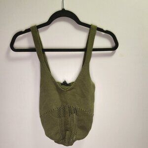 Forever 21 Green V-Neck Knit Shirt with Criss-Cross Design - Cropped, Size S